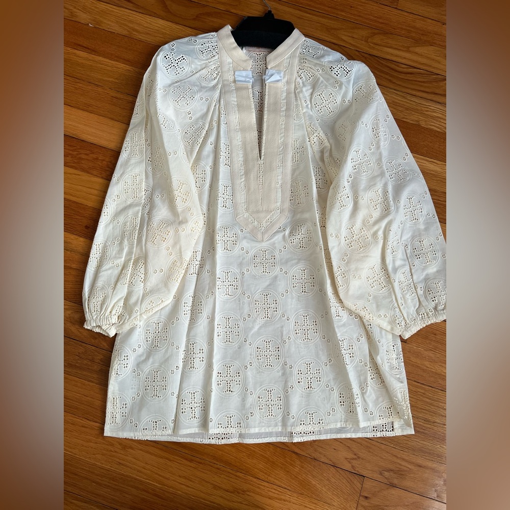 Tory Burch Cream Eyelet Long Sleeve Tunic